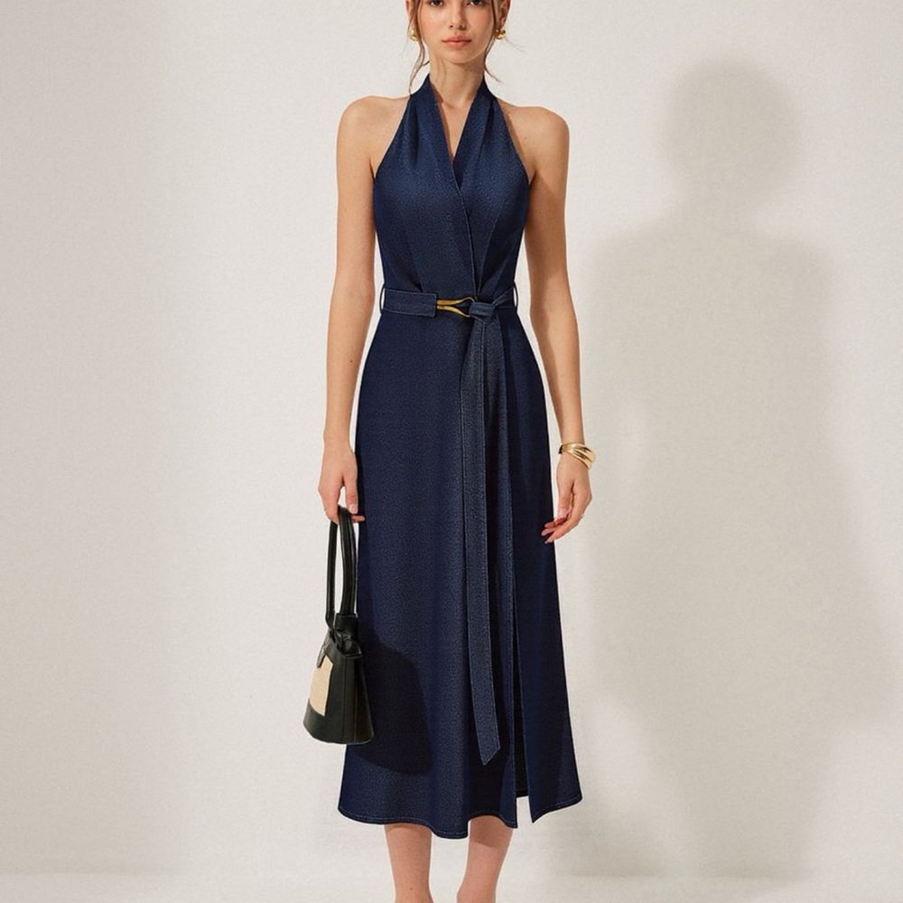 Commense Navy Halter Midi Dress